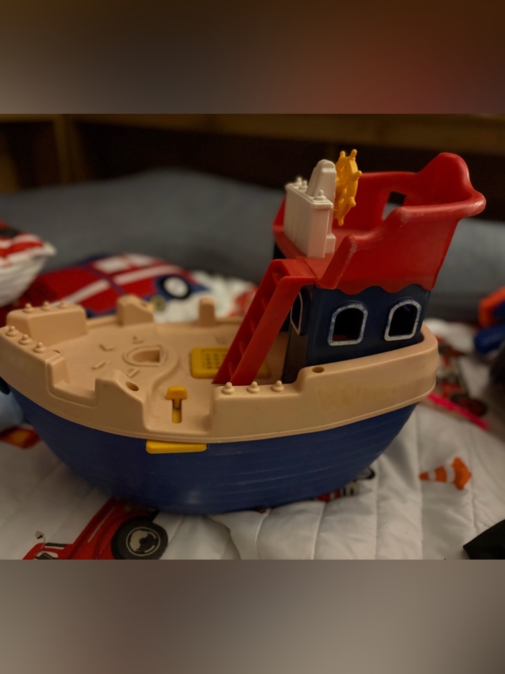 Children's Pirate Ship Playboat in Blue, Red and Cream - Classic Bath Toy